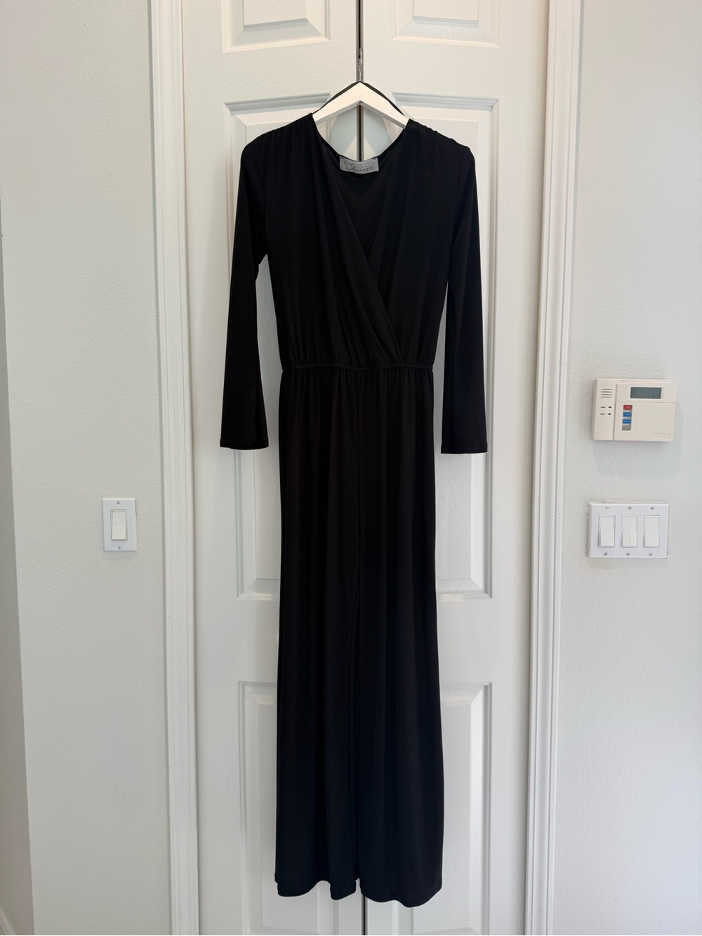 Vintage Havana Black Long Sleeve Faux Wrap Jumpsuit
